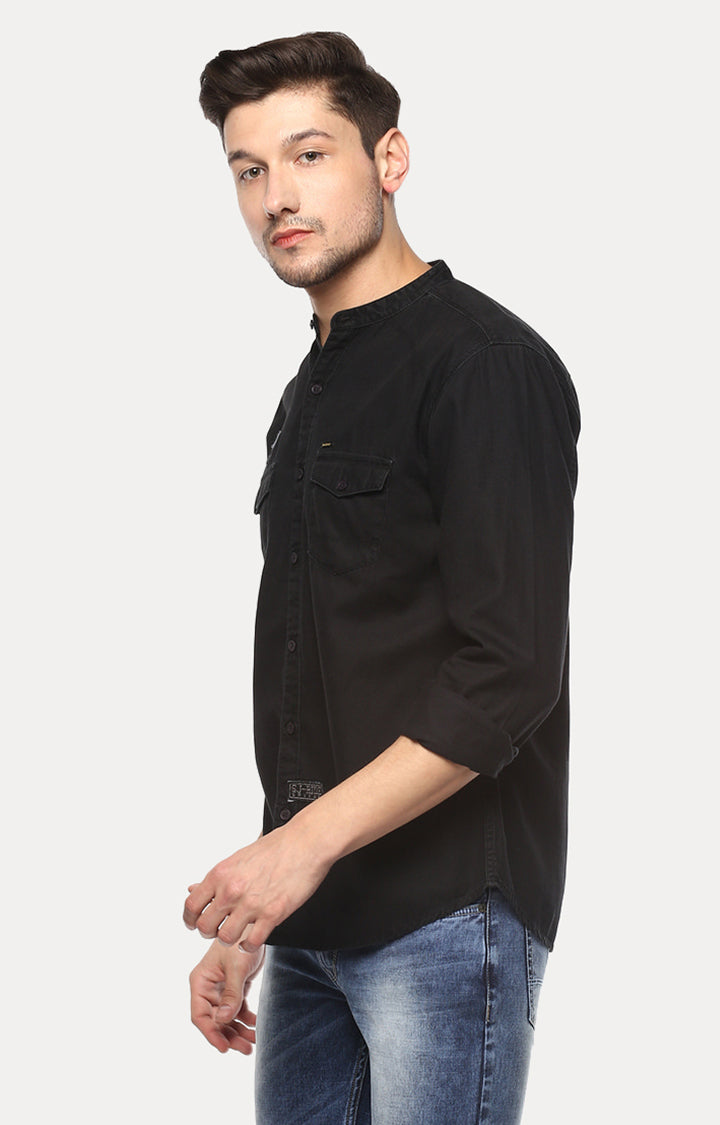 Spykar Black Cotton Slim Fit Shirts For Men