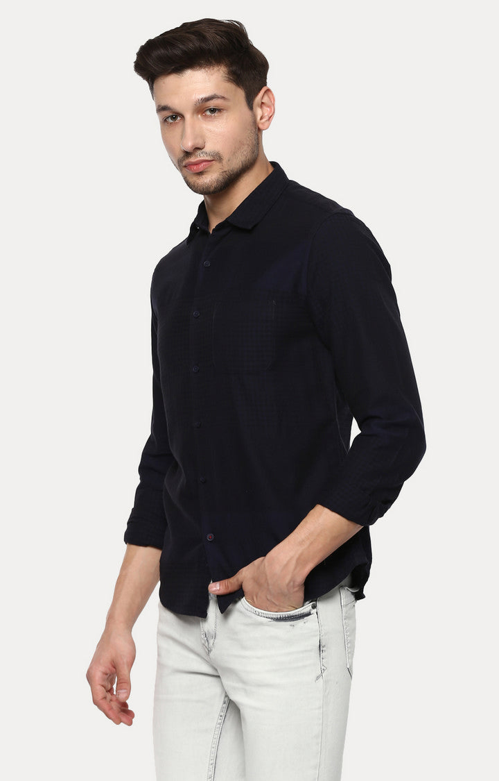 Spykar Men Navy Blue Solid Slim Fit Casual Shirt