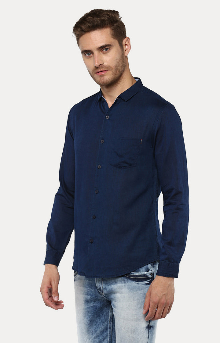 Spykar Men Blue Solid Slim Fit Casual Shirt