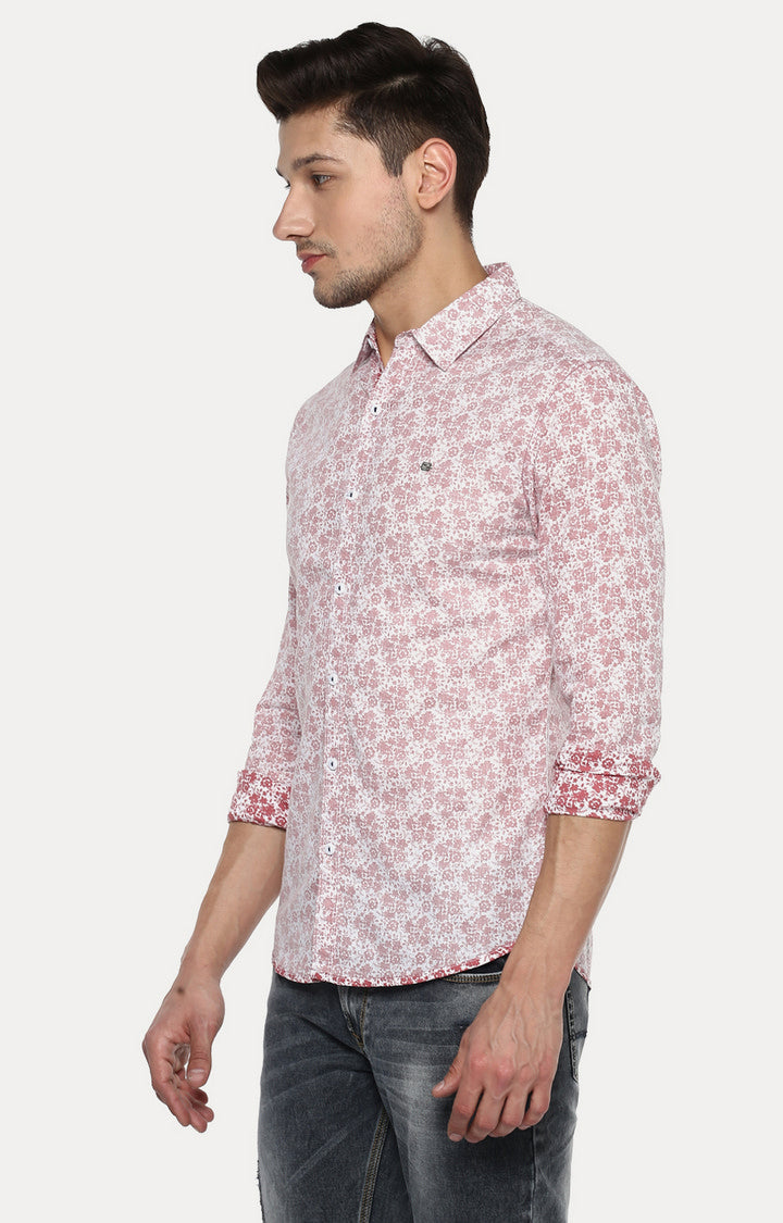 Spykar Men Soft Red Printed Slim Fit Casual Shirt