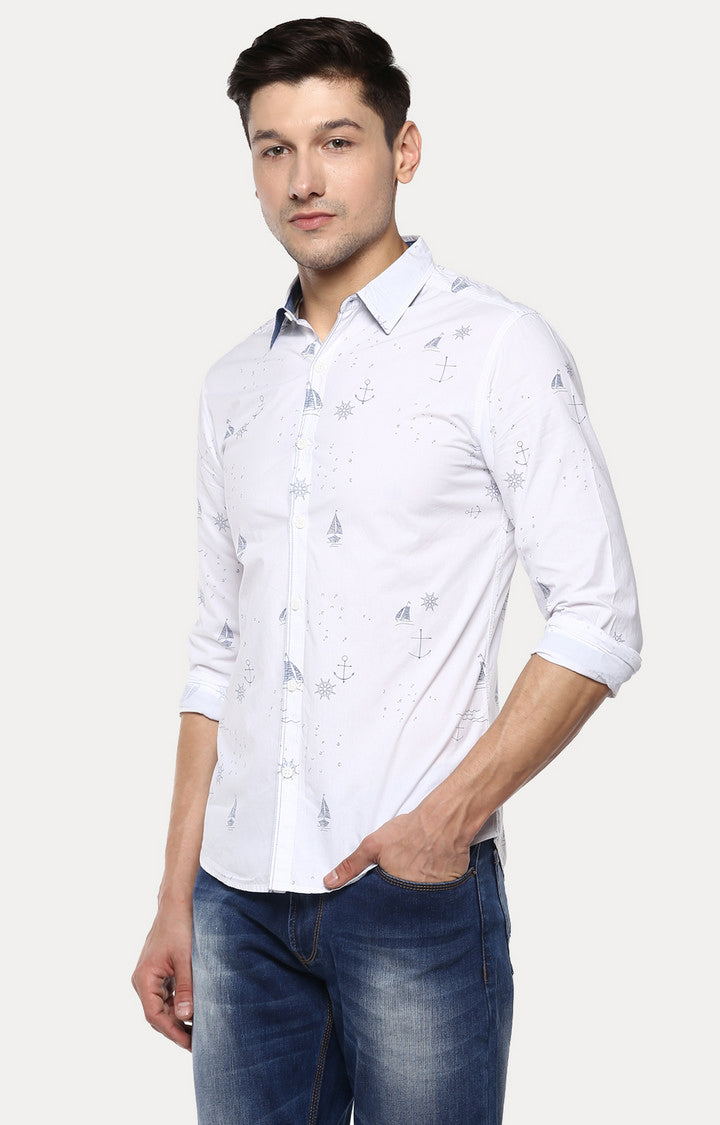 Spykar Men White Printed Slim Fit Casual Shirt