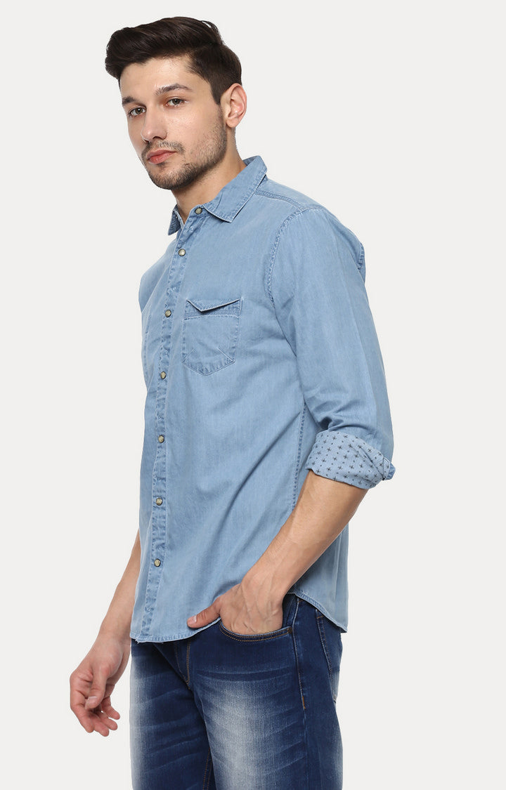 Spykar Men Blue Solid Slim Fit Casual Shirt