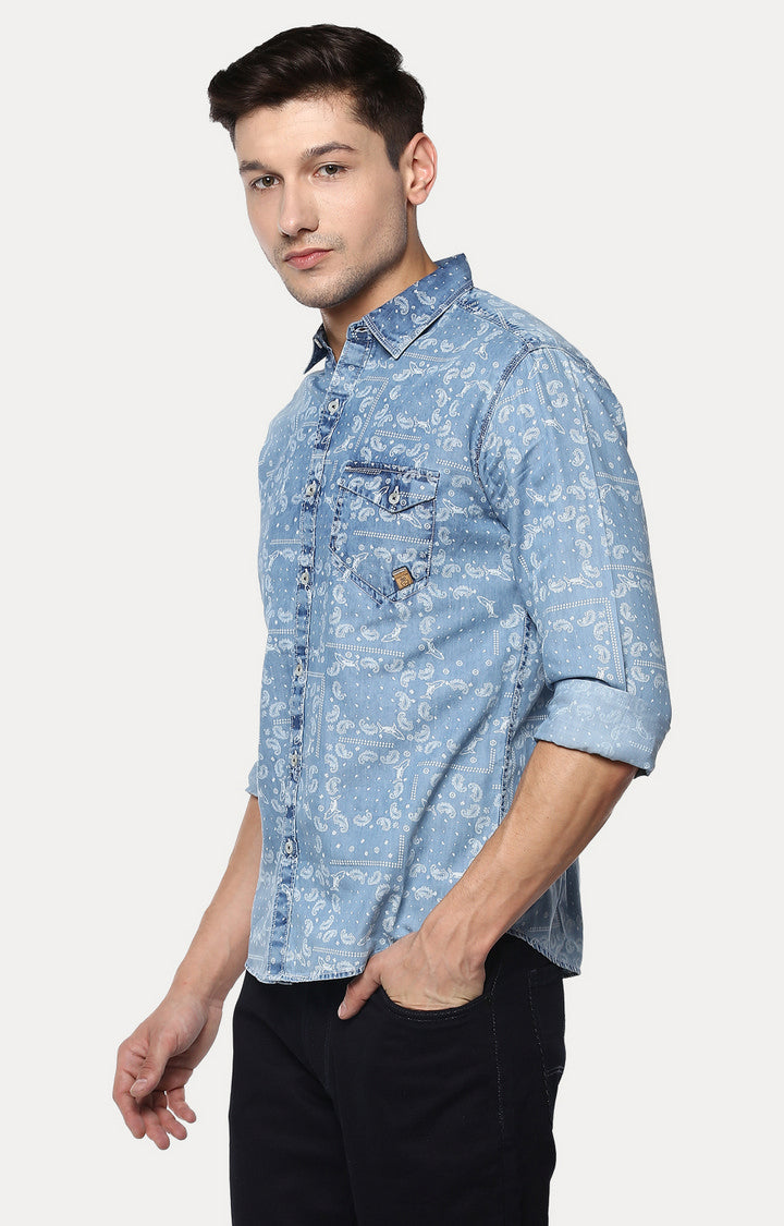 Spykar Men Blue Printed Slim Fit Casual Shirt