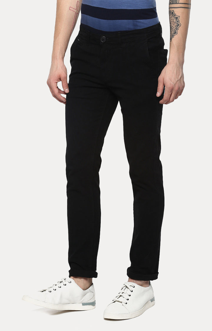 Spykar Men Black Cotton Slim Fit Casual Trousers