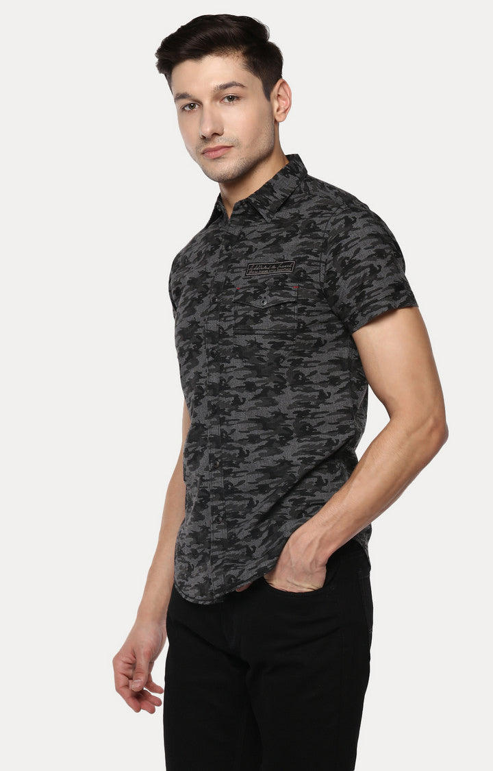 Spykar Men Grey Printed Slim Fit Casual Shirt