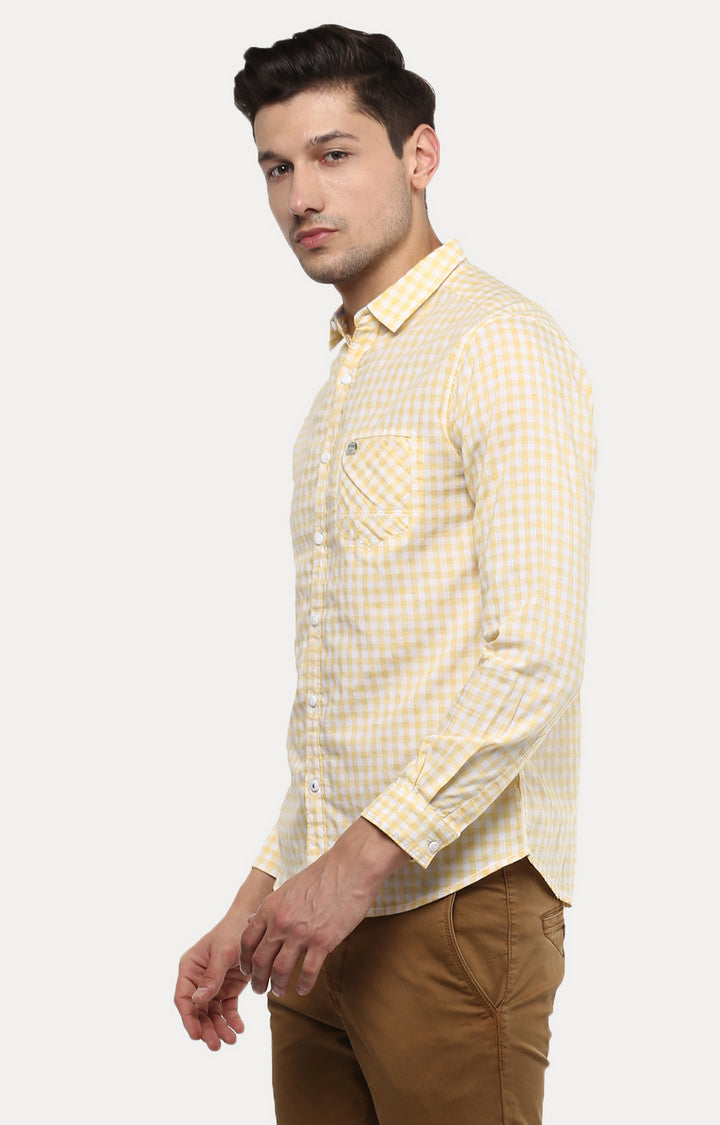 Spykar Men Yellow Checked Slim Fit Casual Shirt