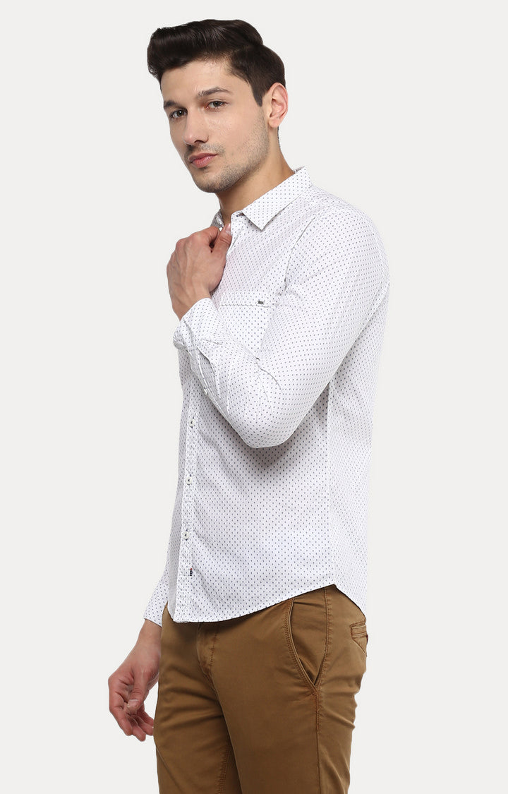 Spykar Men White Printed Slim Fit Casual Shirt