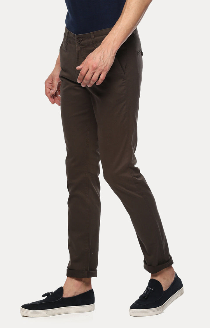 Spykar Men Green Cotton Slim Fit Casual Trousers