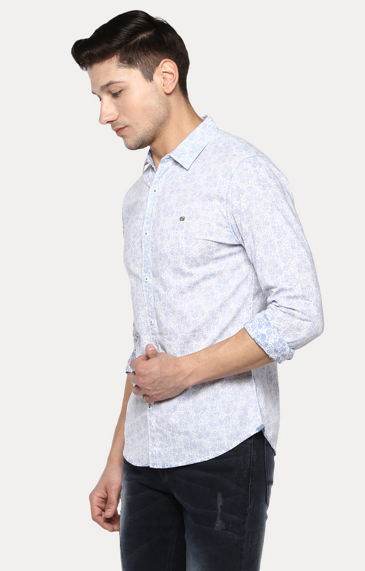 Spykar Men Blue Printed Slim Fit Casual Shirt