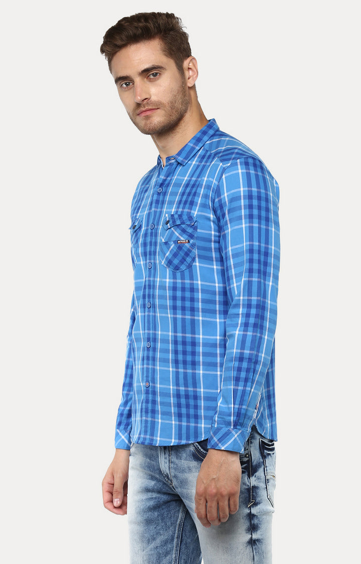 Spykar Men Blue Checked Slim Fit Casual Shirt