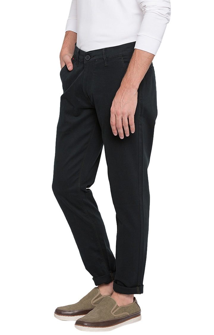 Spykar Men Blue Cotton Slim Fit Casual Trousers