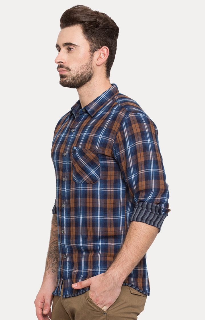 Spykar Slim Fit Men Blue Cotton Casual Shirt