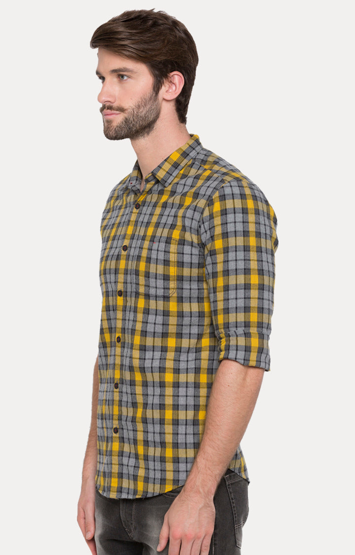 Spykar Yellow Cotton Slim Fit Shirts For Men