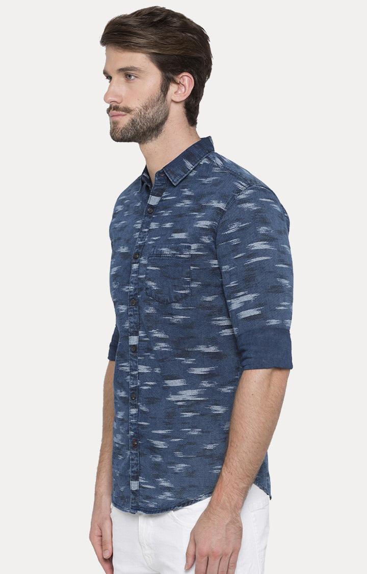 Spykar Men Blue Printed Slim Fit Casual Shirt