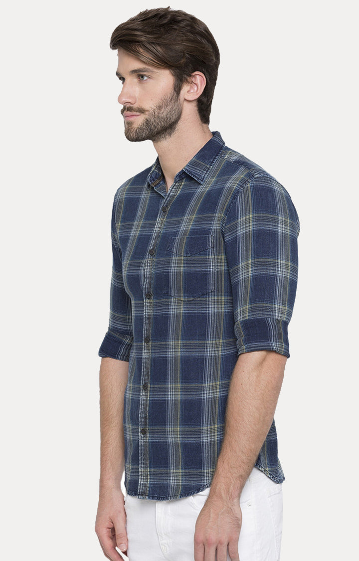 Spykar Men Blue Checked Slim Fit Casual Shirt