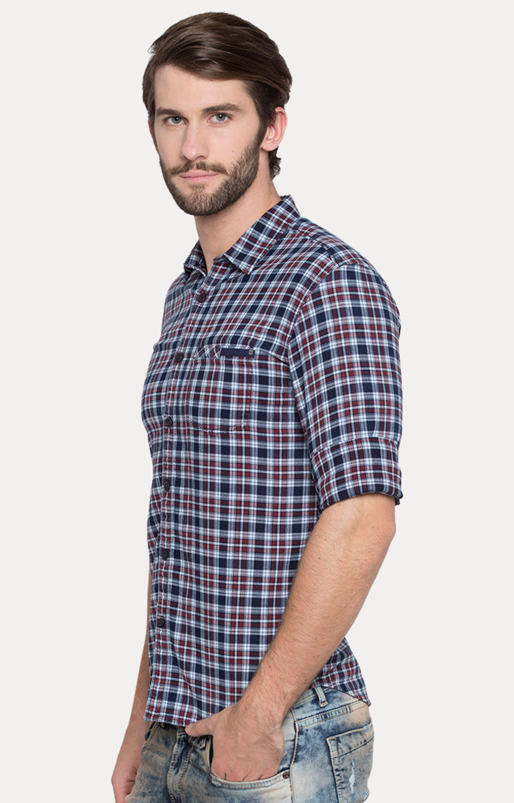 Spykar Men Blue Checked Slim Fit Casual Shirt