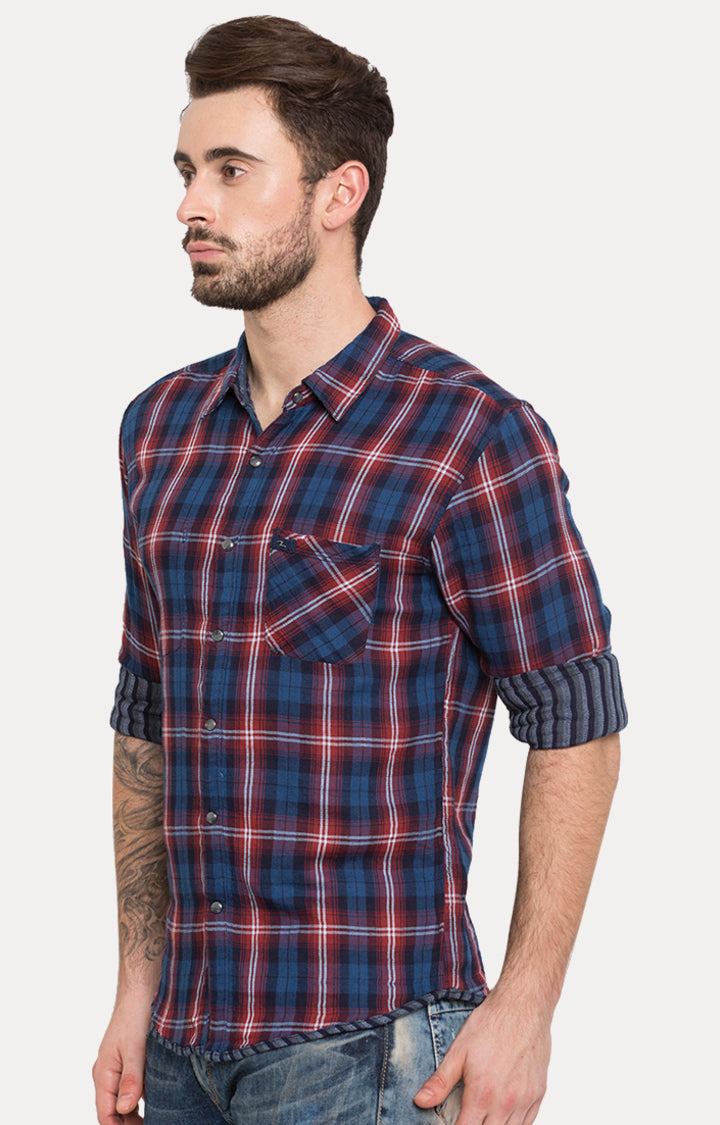 Spykar Men Red Checked Slim Fit Casual Shirt