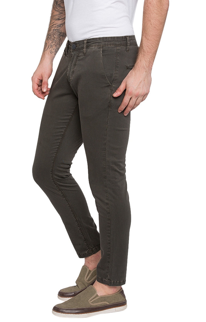 Spykar Men Grey Cotton Slim Fit Casual Trousers