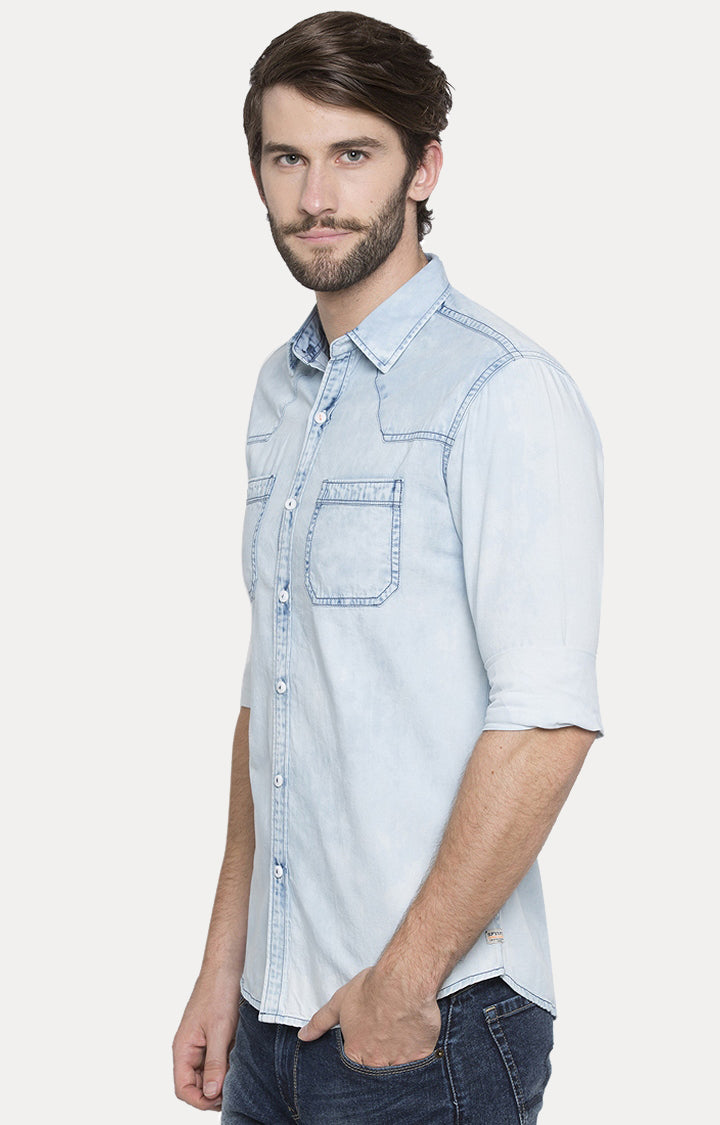 Spykar Men Blue Cotton Casual Shirt