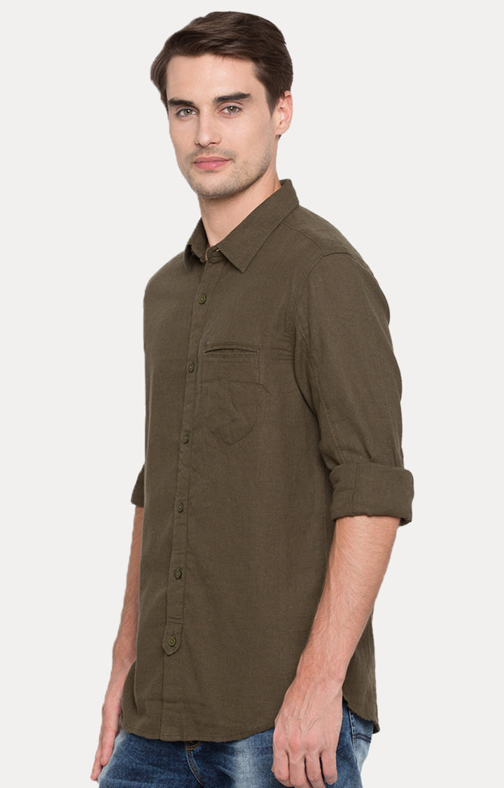 Spykar Men Green Solid Slim Fit Casual Shirt