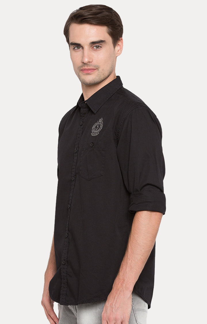 Spykar Men Black Solid Slim Fit Casual Shirt