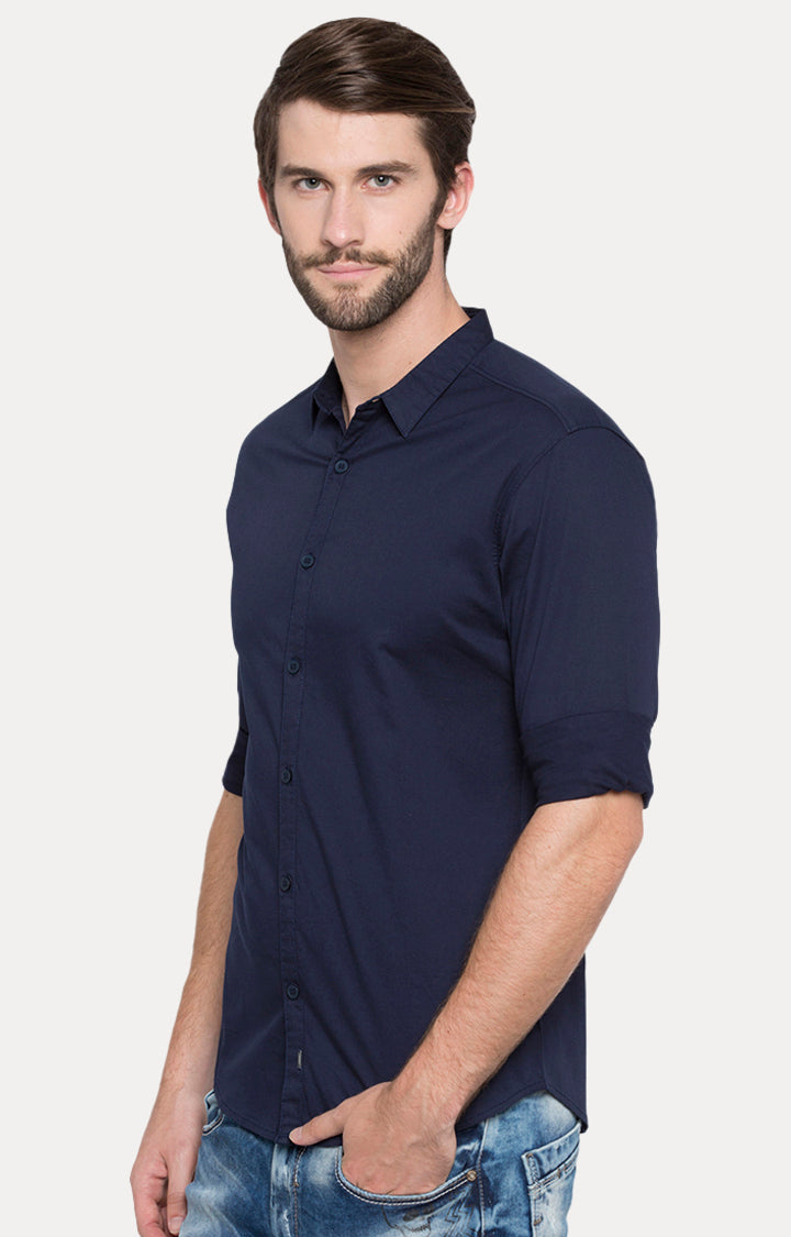 Spykar Men Blue Solid Slim Fit Casual Shirt