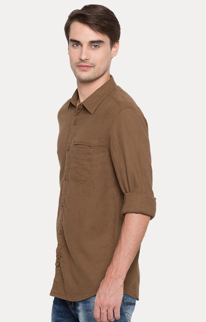 Spykar Men Brown Slim Fit Full Sleeve Casual Shirt