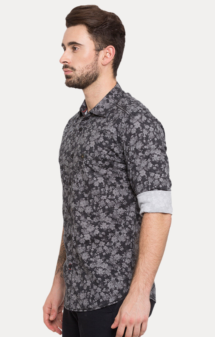 Spykar Men Black Printed Slim Fit Casual Shirt