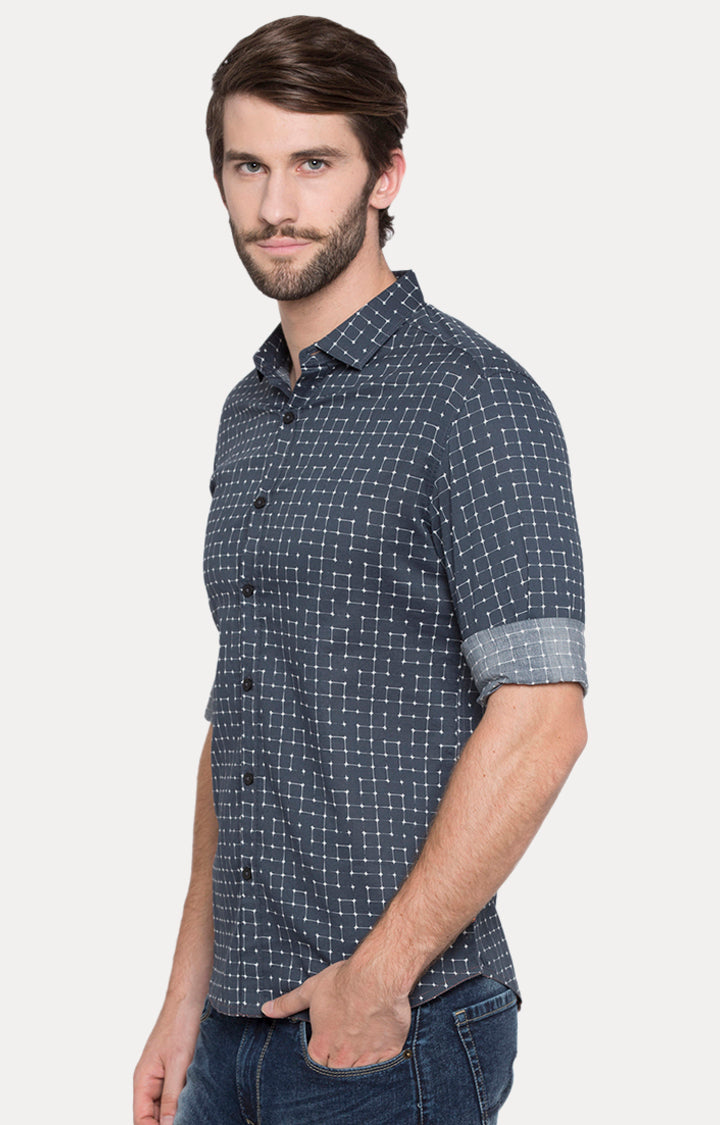 Spykar Men Grey Printed Slim Fit Casual Shirt