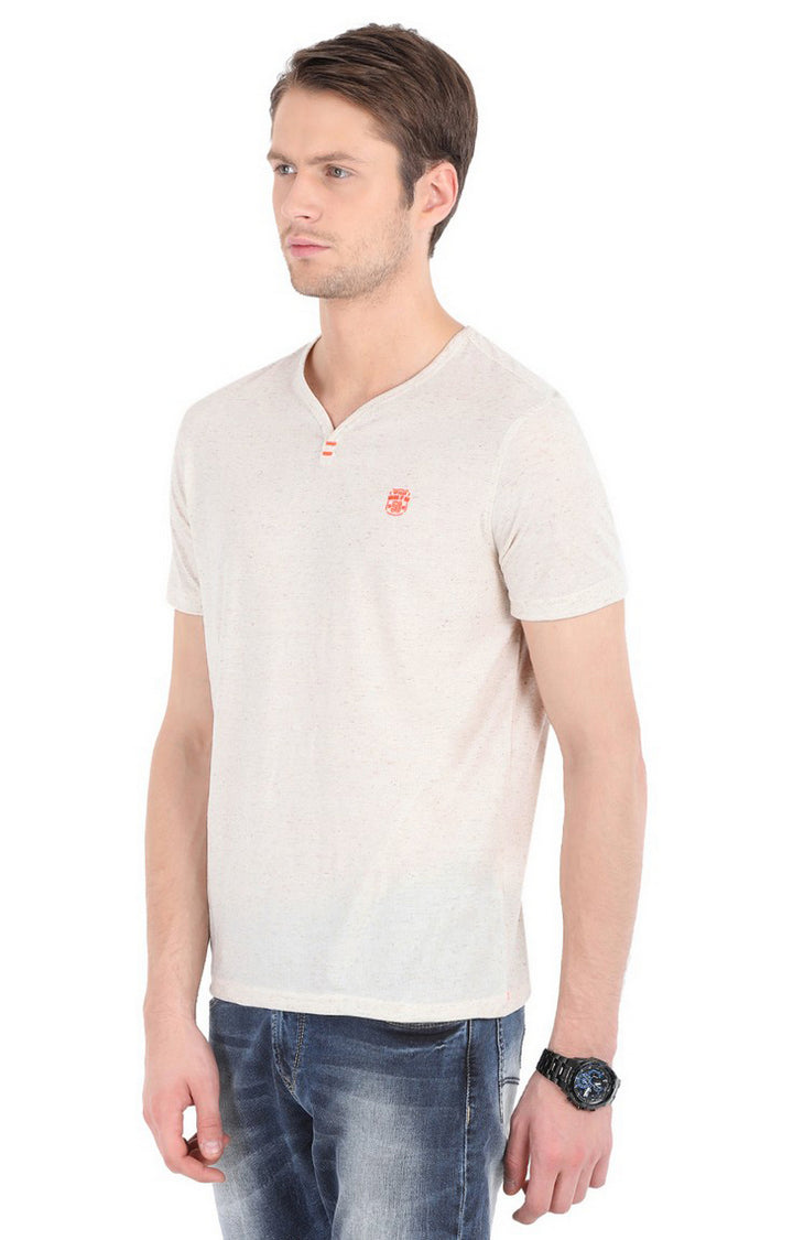 Spykar Pink Melange Slim Fit T-Shirt For Men