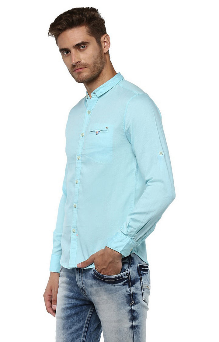 Spykar Men Turquoise Solid Slim Fit Casual Shirt