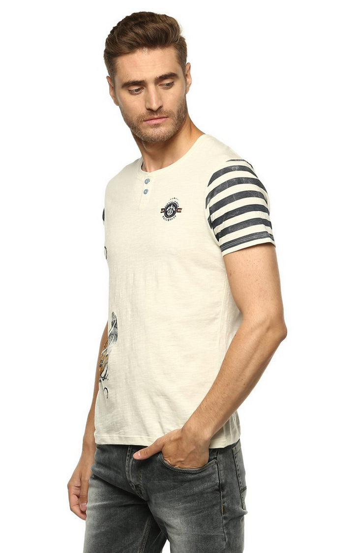 Spykar Men Ecru Printed Slim Fit T-Shirt