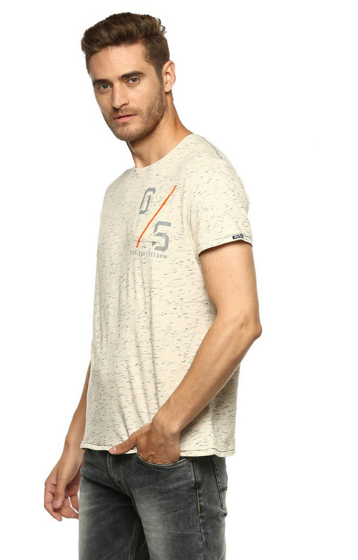 Spykar Men Ecru Printed Slim Fit T-Shirt