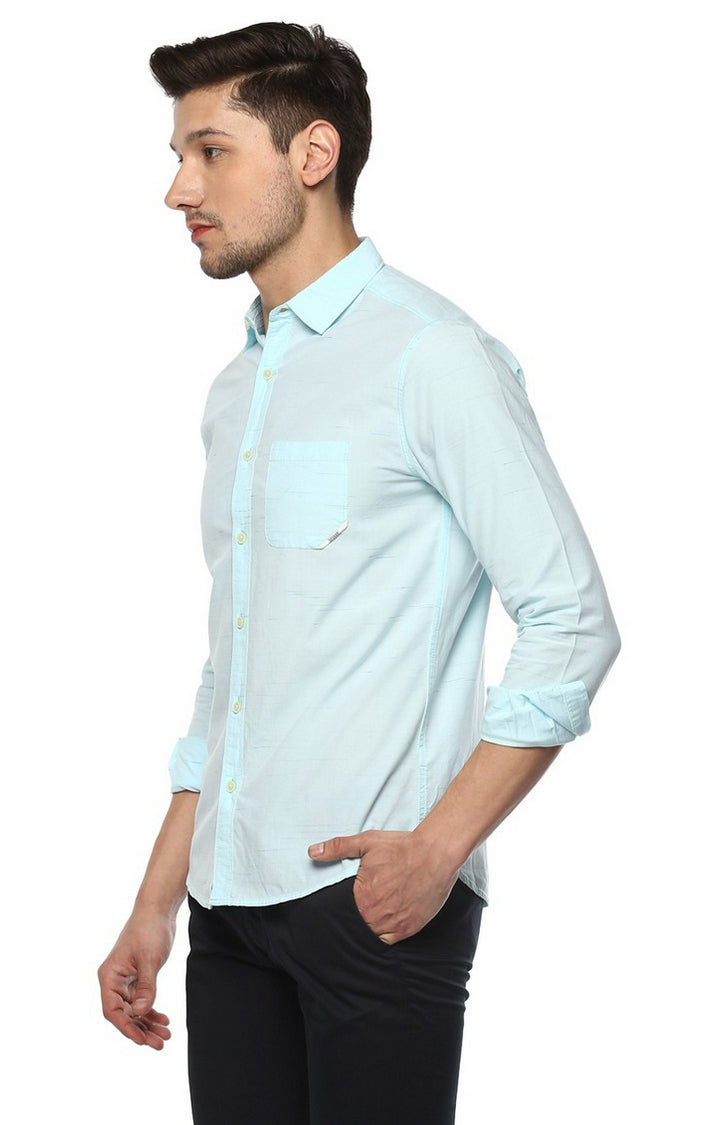 Spykar Blue Cotton Slim Fit Shirts For Men