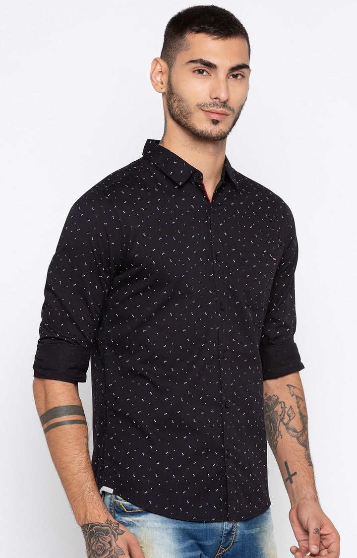 Spykar Men Black Printed Slim Fit Casual Shirt