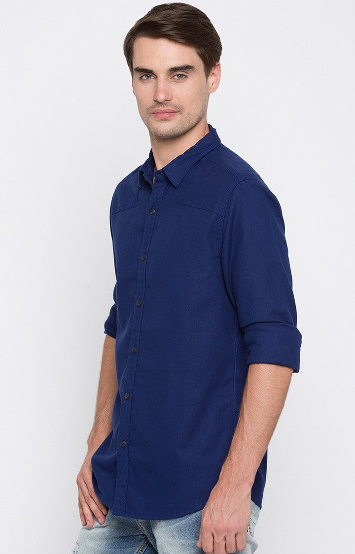 Spykar Blue Cotton Slim Fit Shirts For Men