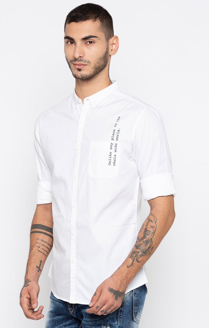 Spykar Men White Solid Slim Fit Casual Shirt