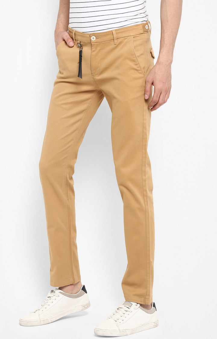 Spykar Men Brown Cotton Slim Fit Casual Trousers