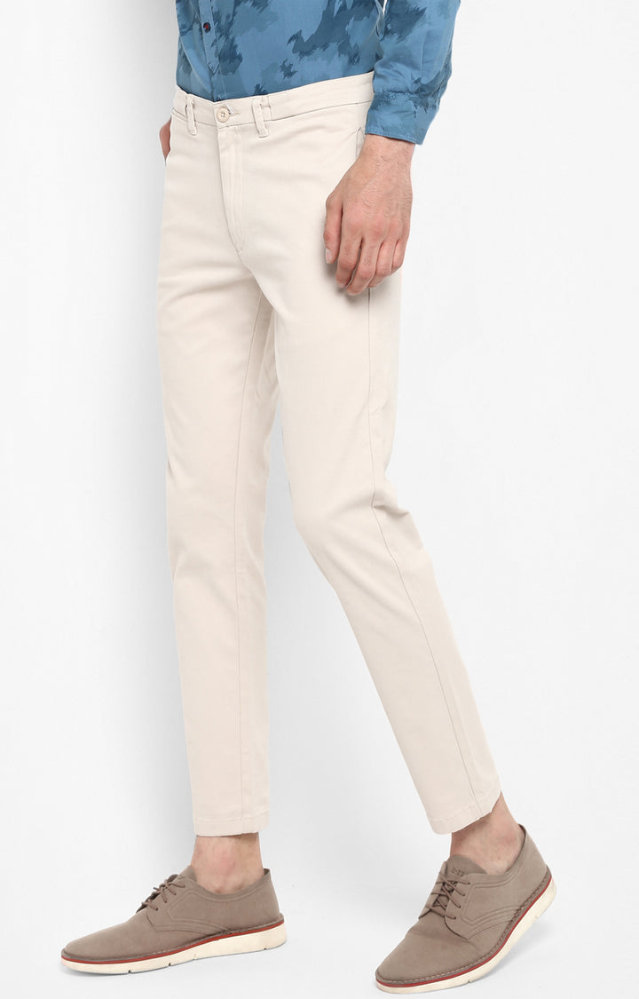 Spykar Men Beige Cotton Slim Fit Casual Trousers