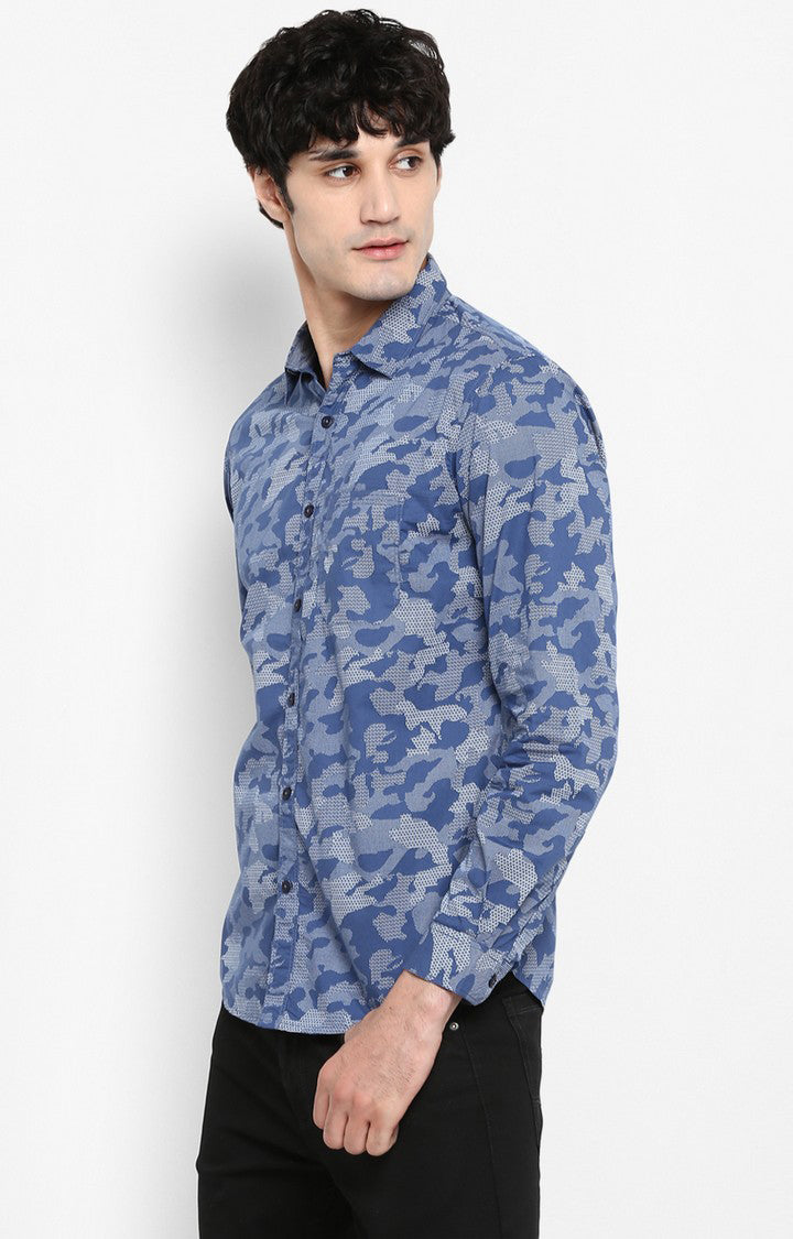 Spykar Men Blue Printed Slim Fit Casual Shirt