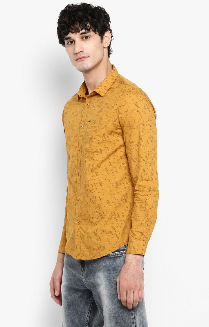 Spykar Men Mustard Printed Slim Fit Casual Shirt