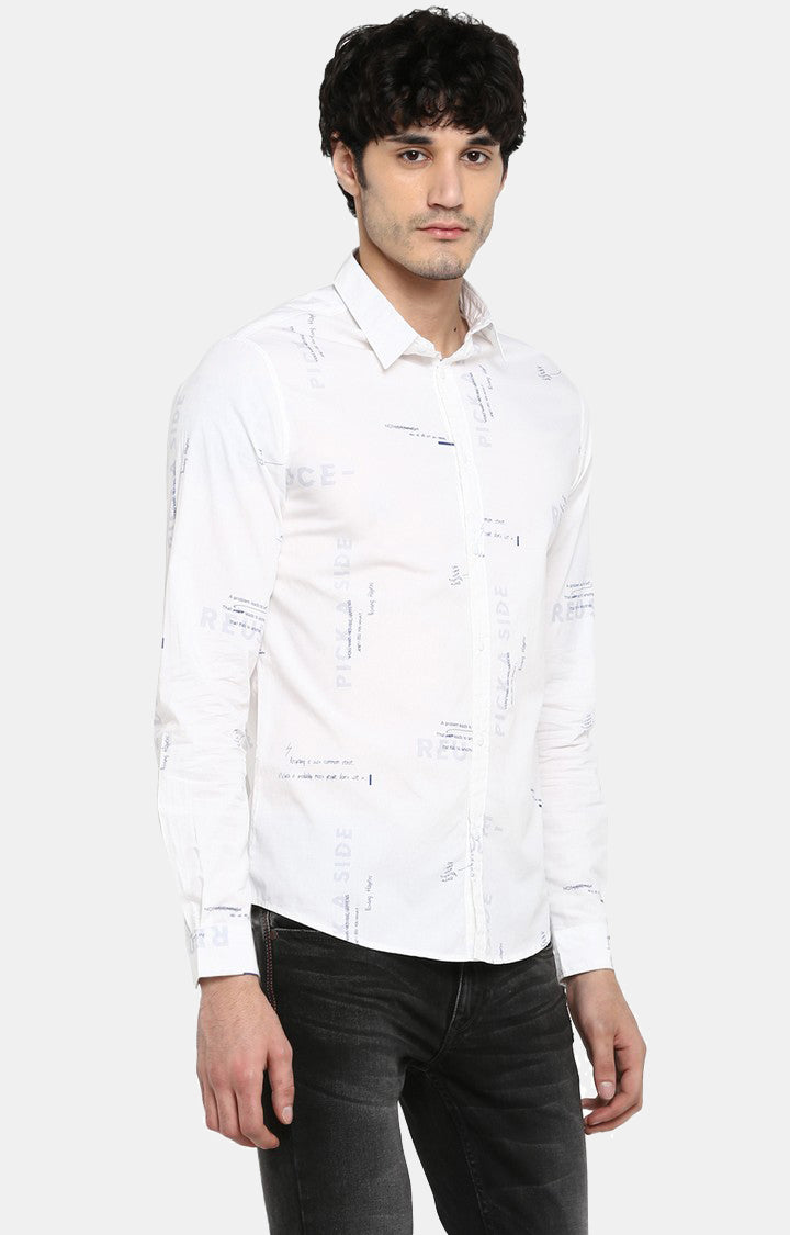 Spykar Men White Printed Slim Fit Casual Shirt