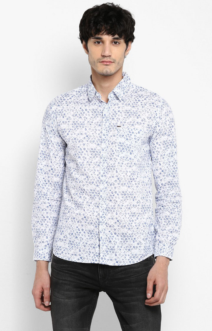 Spykar Men White Printed Slim Fit Casual Shirt