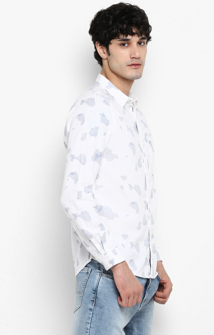 Spykar Men White Printed Slim Fit Casual Shirt