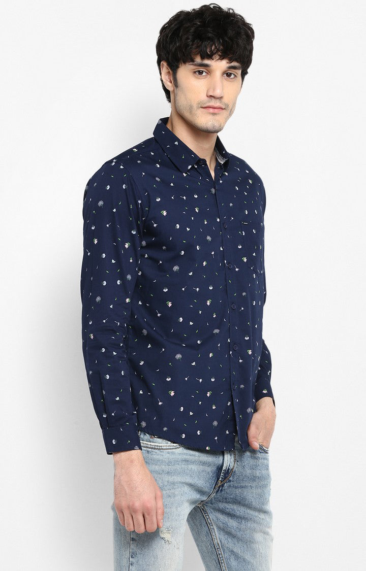 Spykar Men Navy Printed Slim Fit Casual Shirt