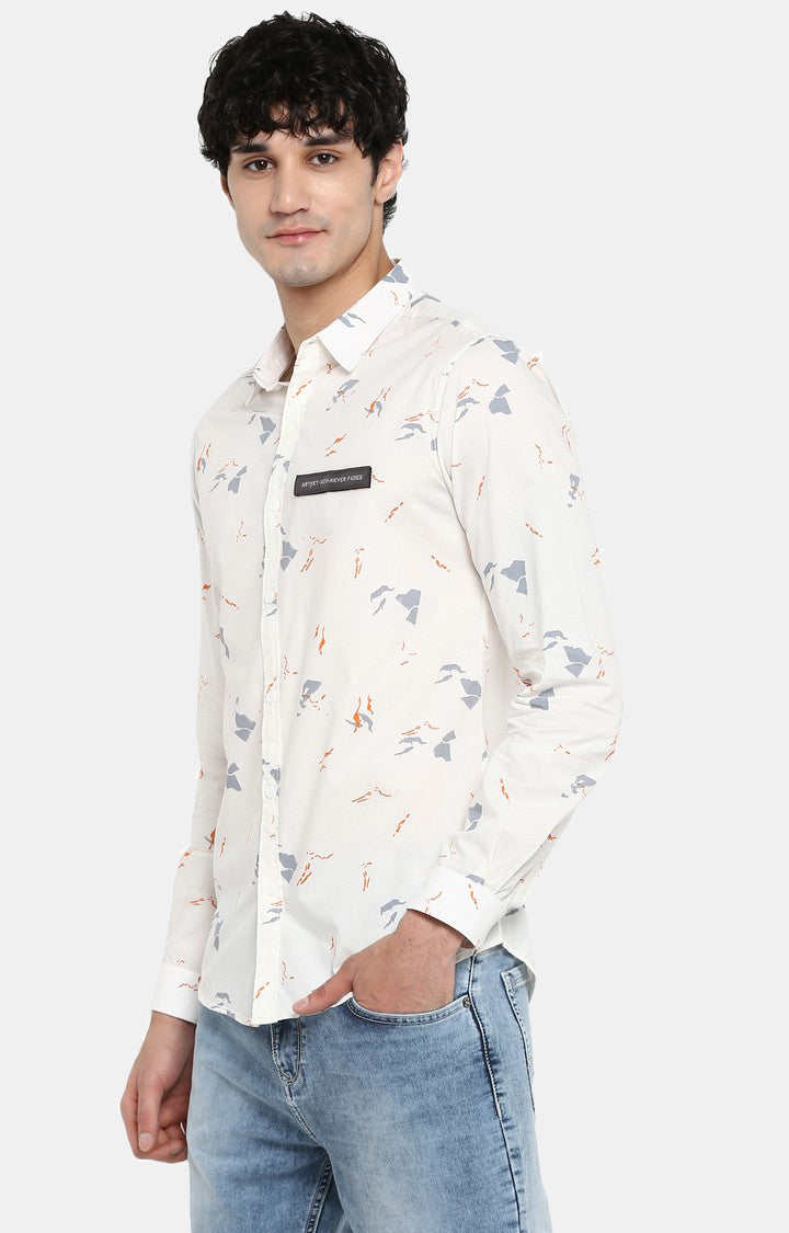 Spykar Men White Printed Slim Fit Casual Shirt