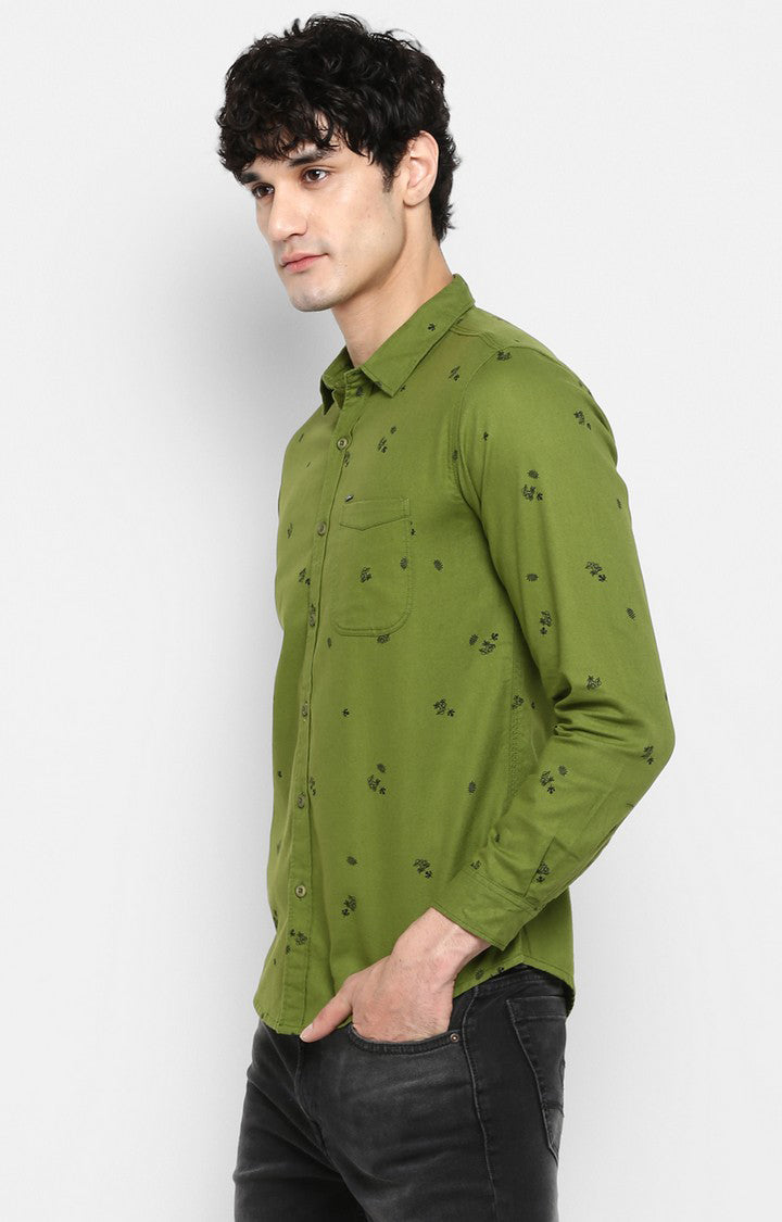 Spykar Men Green Printed Slim Fit Casual Shirt