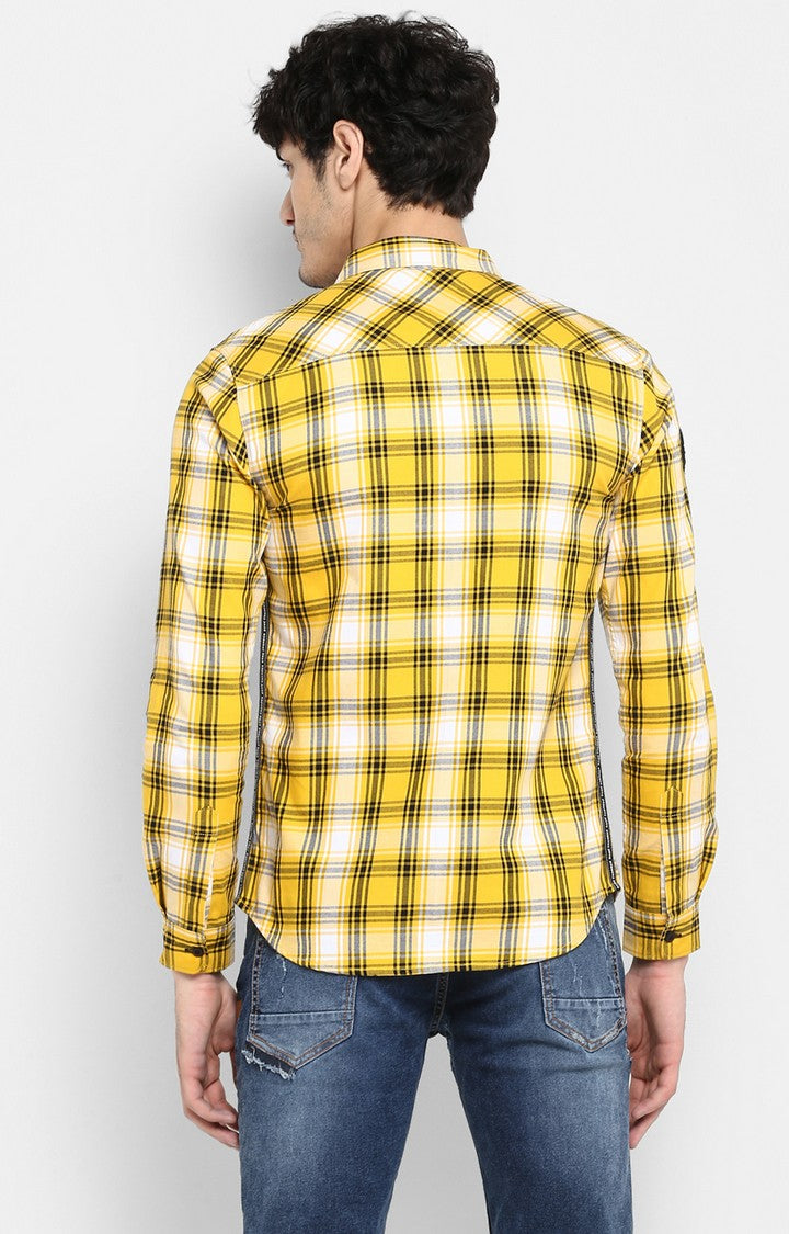 Spykar Men Yellow Checked Slim Fit Casual Shirt