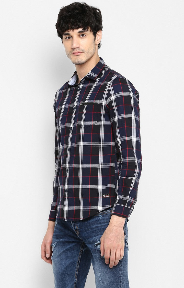 Spykar Men Navy Checked Slim Fit Casual Shirt