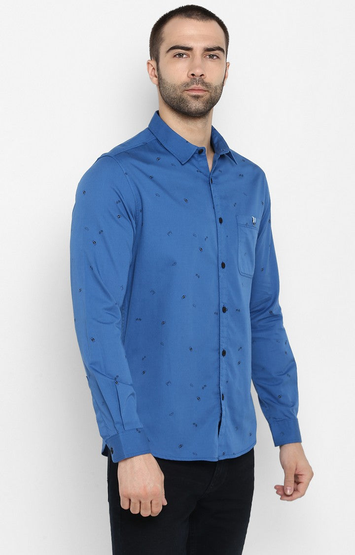 Spykar Men Blue Printed Slim Fit Casual Shirt